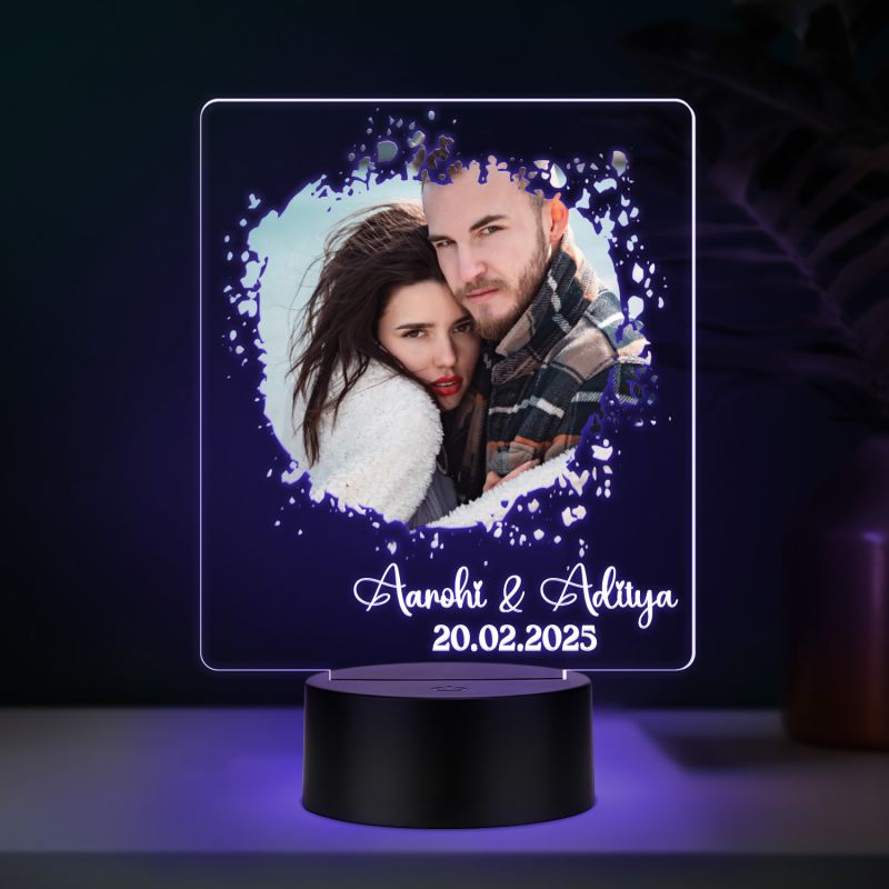 Personalized Couple LED Photo Lamp with Custom Name and Date Gift for Husband Wife, Girlfriend Boyfriend Gift for Anniversary & Birthday Multicolored Light